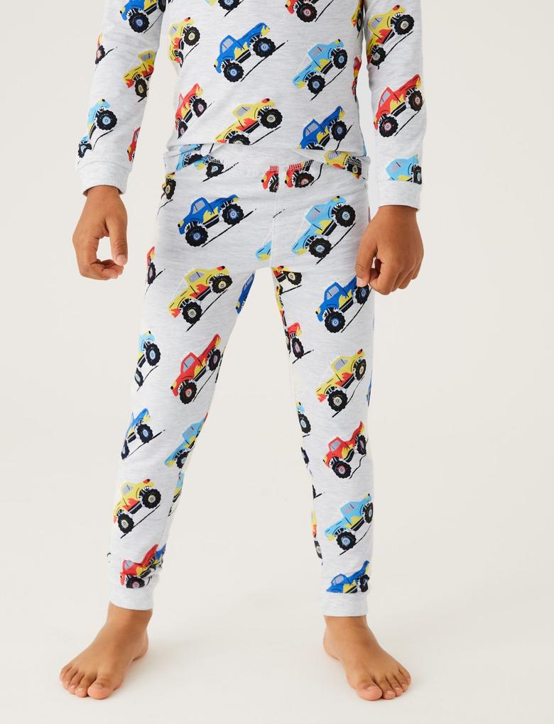 Çocuk Gri Araba Desenli Pijama Takımı (1-7 Yaş)
