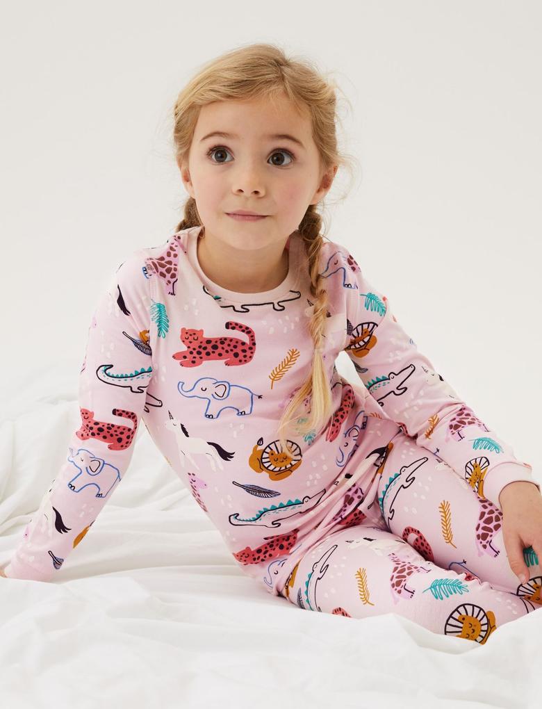 Çocuk Pembe Grafik Desenli Pijama Takımı (1-7 Yaş)