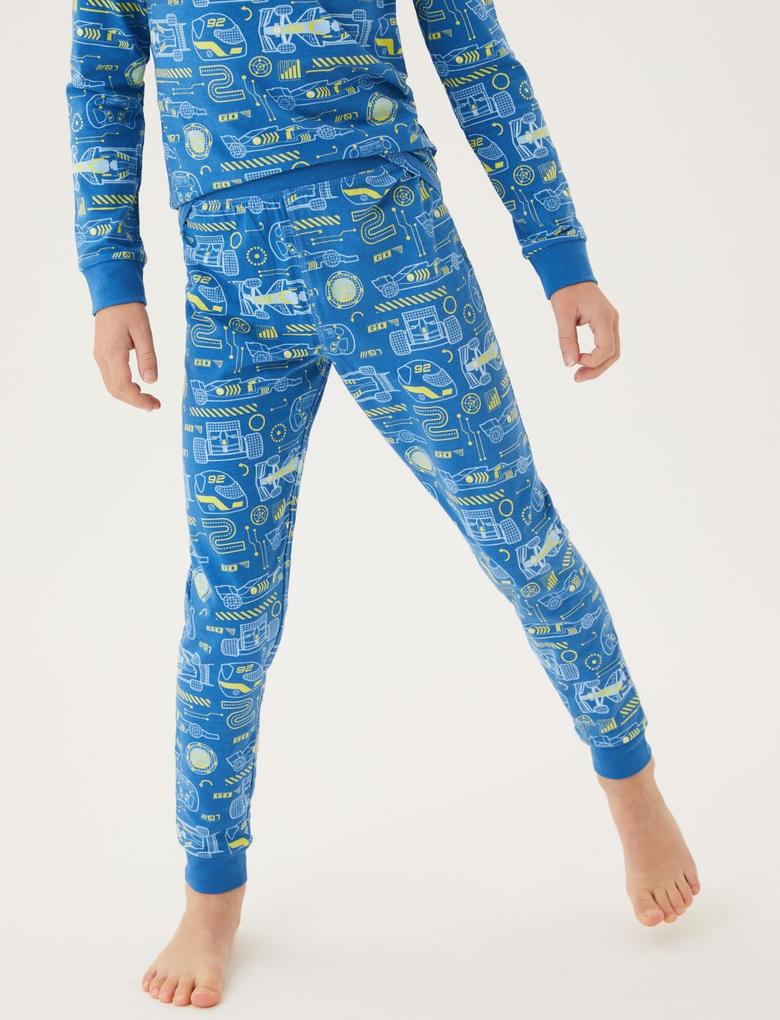 Çocuk Mavi Araba Desenli Pijama Takımı (1-7 Yaş)