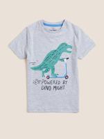 Erkek Çocuk Gri Dinozor Desenli Kısa Kollu T-Shirt (2-7 Yaş)