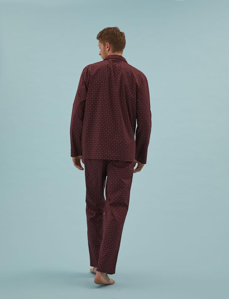 Erkek Bordo Geometrik Desenli Pijama Takımı