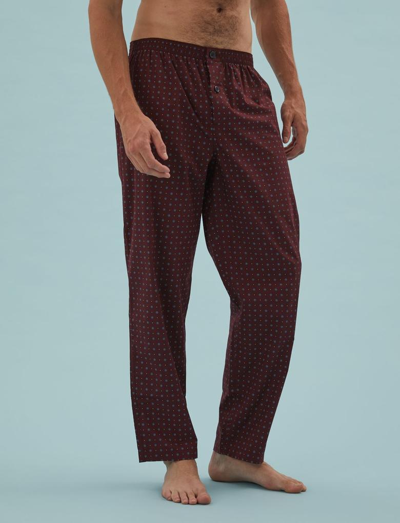 Erkek Bordo Geometrik Desenli Pijama Takımı