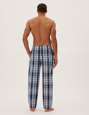 Erkek Mavi Saf Pamuklu 2'li Pijama Altı Seti