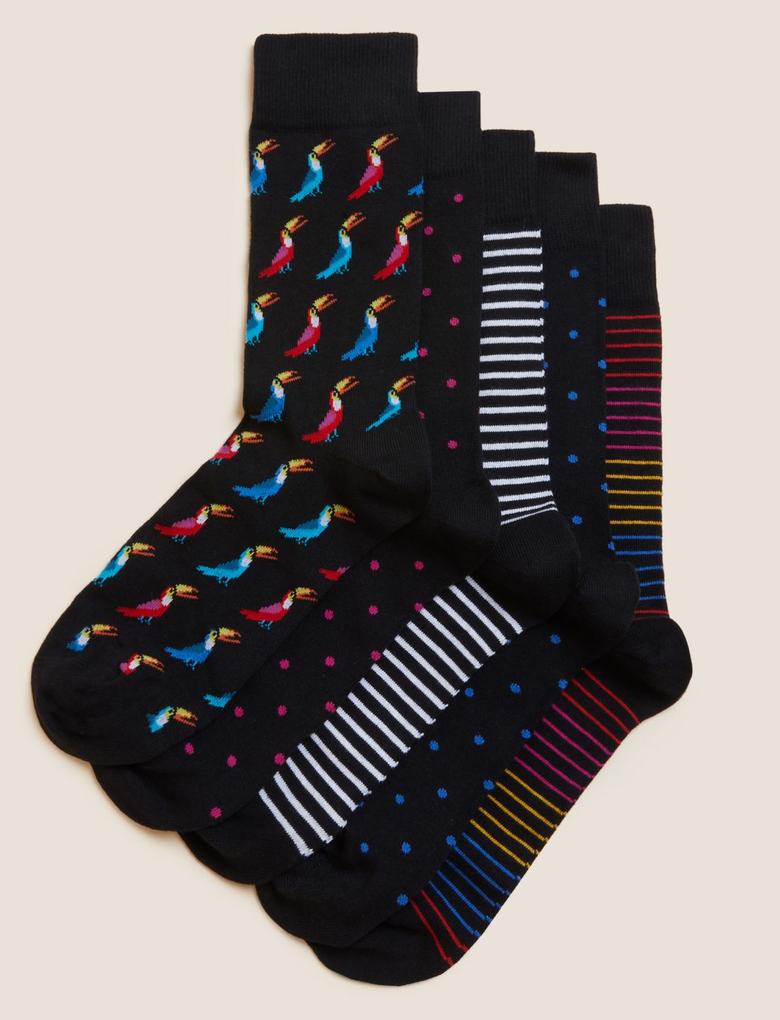 Erkek Siyah 5'li Cool & Fresh™ Grafik Desenli Çorap Seti