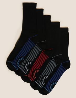 Erkek Siyah 5'li Çizgili Spor Çorabı Seti
