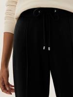 Kadın Siyah Tapered Fit Kemer Detaylı Pantolon
