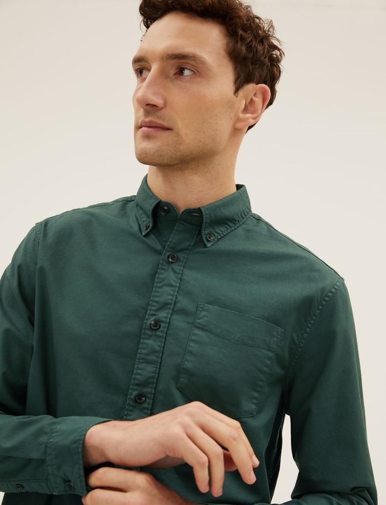 Erkek Yeşil Saf Pamuklu Oxford Gömlek