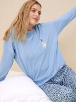 Kadın Mavi Leopar Desenli Uzun Kollu Pijama Takımı