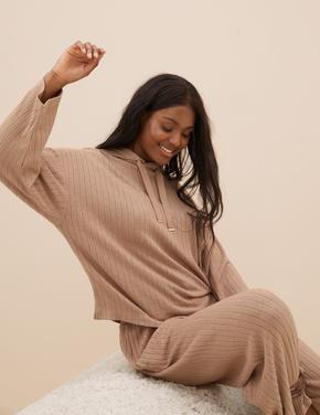 Kadın Kahverengi Fitil Detaylı Cosy Pijama Üstü