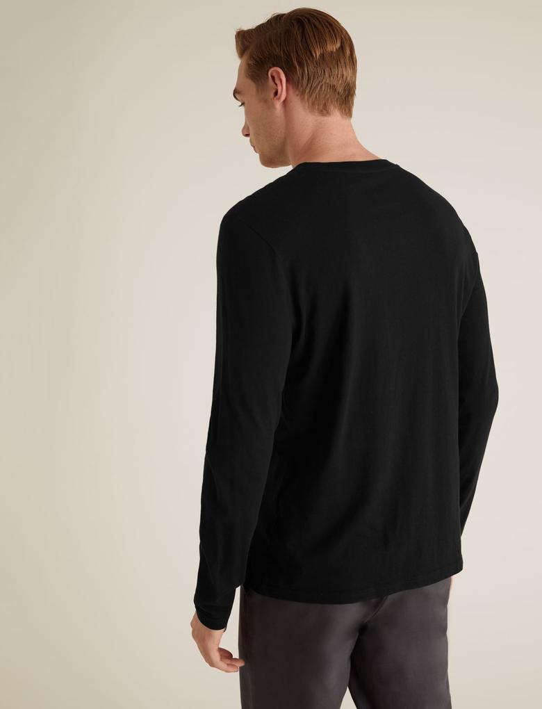 Erkek Siyah Saf Pamuklu Uzun Kollu T-Shirt