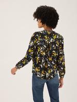 Kadın Siyah Regular Fit Çiçek Desenli Bluz