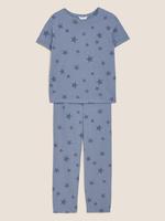 Kadın Mavi Yıldız Desenli Kısa Kollu Pijama Takımı