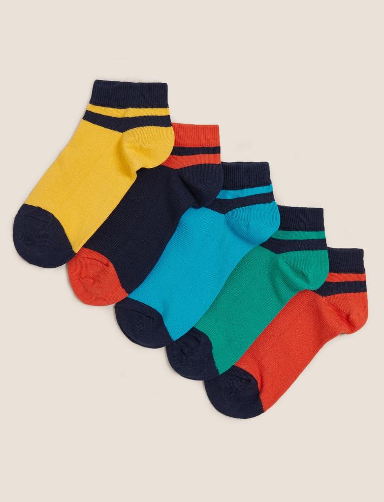 Çocuk Multi Renk 5'li Renk Bloklu Trainer Çorap