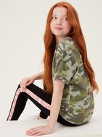 Kız Çocuk Yeşil Saf Pamuklu Kamuflaj Desenli T-Shirt