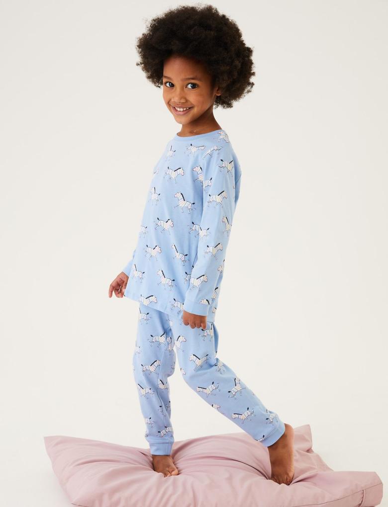 Çocuk Mavi Saf Pamuklu 2'li Pijama Takımı (1-7 Yaş)
