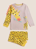 Çocuk Sarı Saf Pamuklu Zürafa Desenli Pijama Takımı (1-7 Yaş)