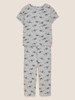 Kadın Gri Zebra Desenli Kısa Kollu Pijama Takımı