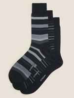Erkek Siyah 3'lü Çizgili Çorap Seti