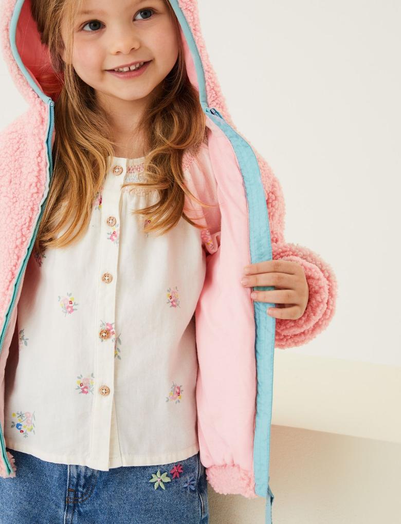 Kız Çocuk Pembe Kapüşonlu Polar Ceket (2-7 Yaş)