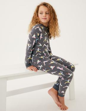 Çocuk Multi Renk Yoga Desenli Uzun Kollu Pijama Takımı (7-16 Yaş)