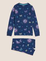 Çocuk Lacivert Kelebek Desenli Uzun Kollu Pijama Takımı (7-16 Yaş)