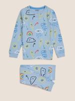 Çocuk Mavi Grafik Desenli Uzun Kollu Pijama Takımı (1-7 Yaş)