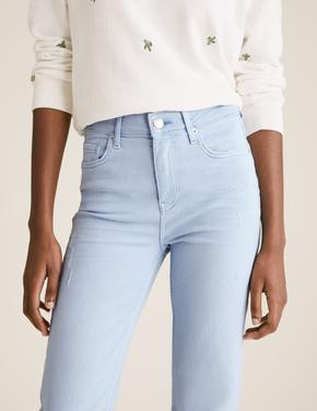 Kadın Mavi Slim Fit Crop Jean Pantolon