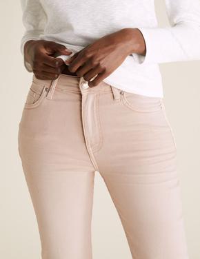 Kadın Pembe Slim Fit Crop Jean Pantolon