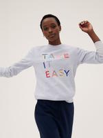 Kadın Gri Slogan Detaylı Yuvarlak Yaka Sweatshirt