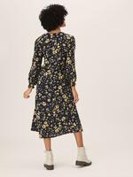 Kadın Lacivert Çiçek Desenli Midi Elbise