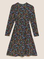 Kadın Siyah Çiçek Desenli Mini Elbise