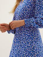 Kadın Mavi Çiçek Desenli Midi Elbise