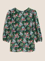 Kadın Yeşil Çiçek Desenli Uzun Kollu Bluz