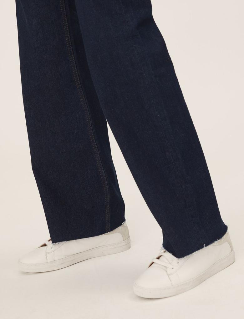 Kadın Lacivert Slim Fit Wide Leg Jean Pantolon