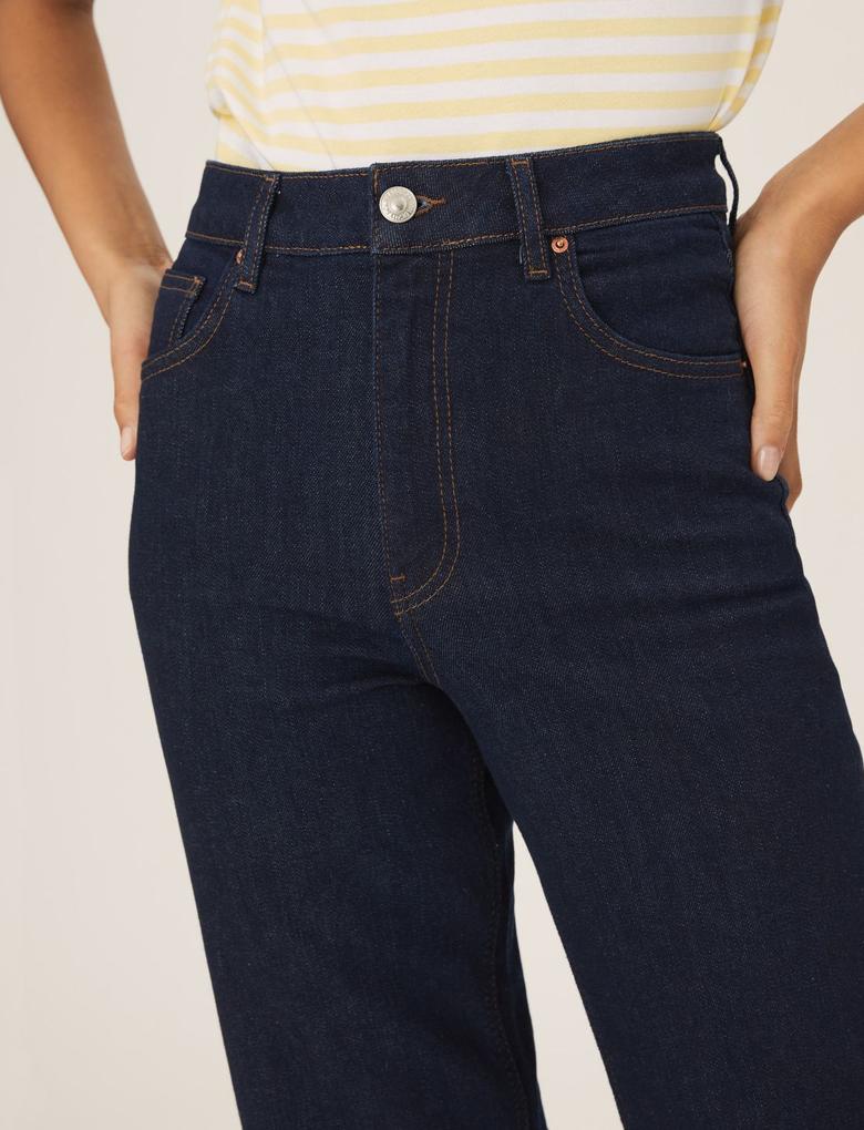 Kadın Lacivert Slim Fit Wide Leg Jean Pantolon