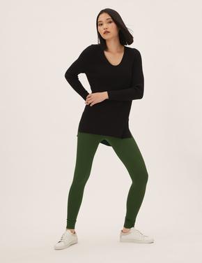 Kadın Yeşil Yüksek Belli Legging Tayt