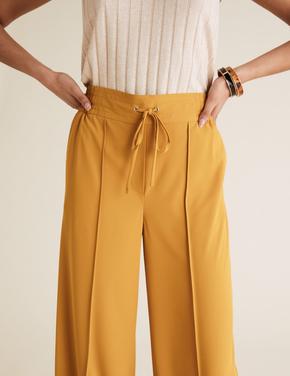 Kadın Sarı Cep Detaylı Wide Leg Pantolon