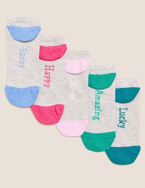 Kadın Gri 5'li Slogan Desenli Çorap Seti