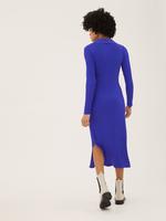 Kadın Mavi Regular Fit V Yaka Midi Elbise