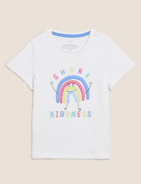 Kız Çocuk Pembe Saf Pamuklu Grafik Desenli T-Shirt