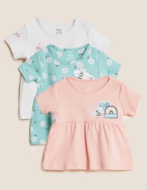 Bebek Multi Renk Saf Pamuklu 3'lü Kısa Kollu T-Shirt