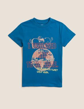 Erkek Çocuk Lacivert Saf Pamuklu Kısa Kollu T-Shirt