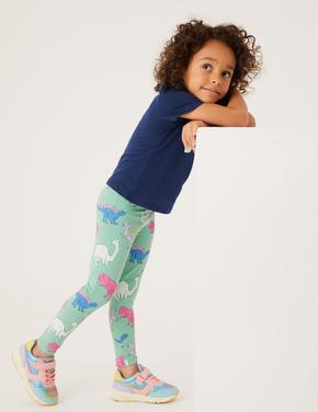 Kız Çocuk Yeşil Dinozor Desenli Legging Tayt (2-7 Yaş)