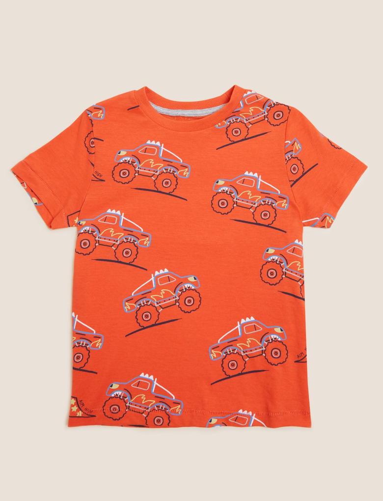 Erkek Çocuk Turuncu Saf Pamuklu Kısa Kollu T-Shirt