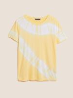 Kadın Sarı Batik Desenli Kısa Kollu T-Shirt