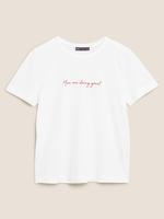 Kadın Beyaz Slogan Detaylı Kısa Kollu T-Shirt