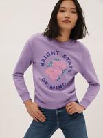 Kadın Mor Slogan Detaylı Yuvarlak Yaka Sweatshirt