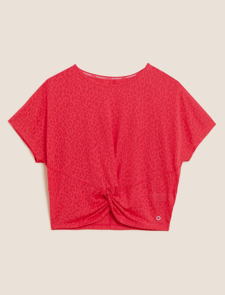 Kadın Kırmızı Büzgü Detaylı Crop T-Shirt