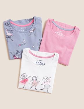 Kız Çocuk Multi Renk Saf Pamuklu 3'lü Kısa Kollu T-Shirt