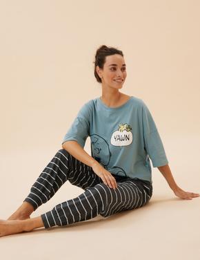Kadın Mavi Snoopy™ Kısa Kollu Pijama Takımı
